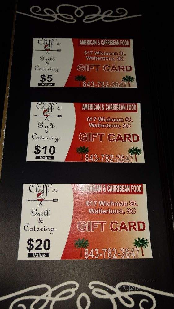 Cliff's Grill - Walterboro, SC menu_pic