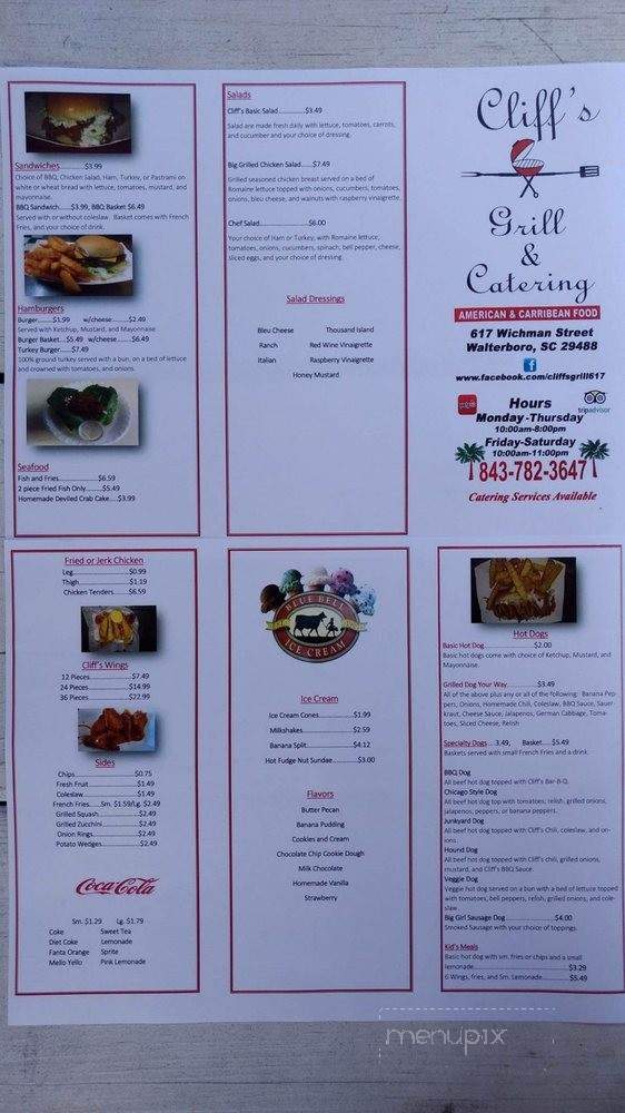 Cliff's Grill - Walterboro, SC menu_pic
