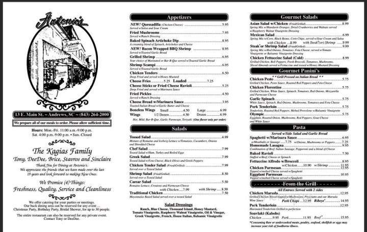 Antonio's - Andrews, SC menu_pic