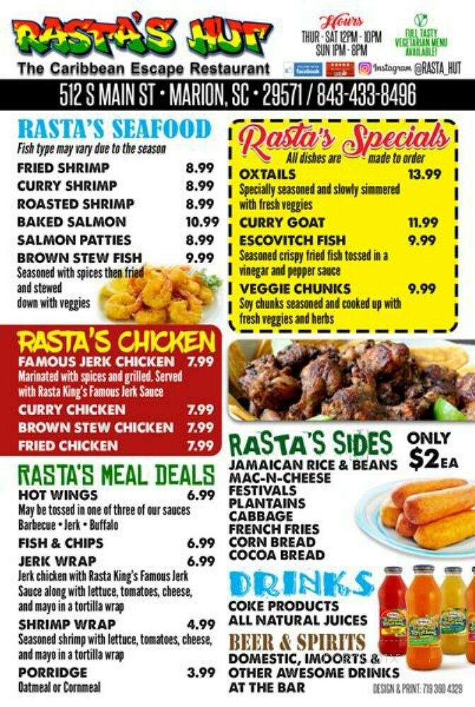 Rasta's Hut The Carribean Escape Restaurant - Marion, SC menu_pic