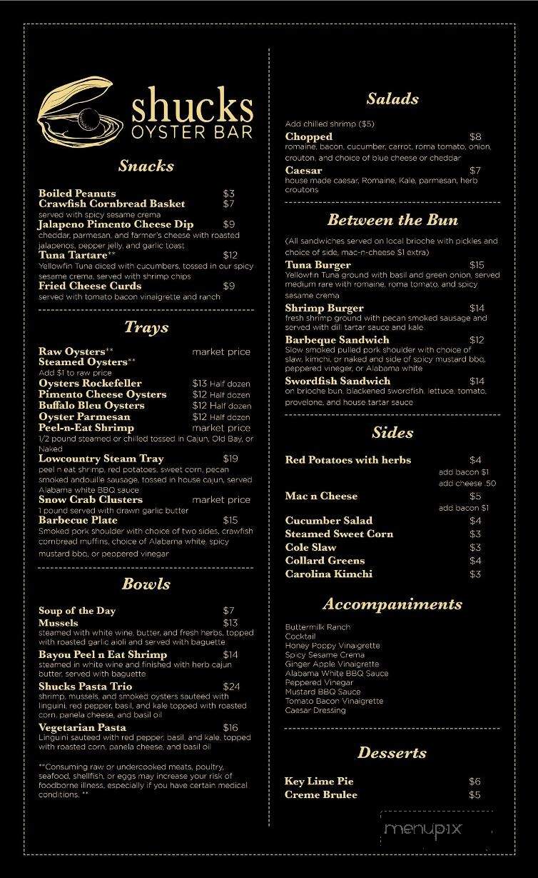Shucks Oyster Bar - Anderson, SC menu_pic
