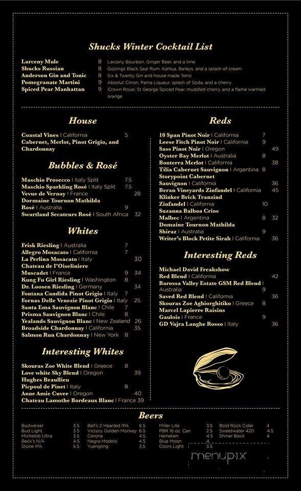 Shucks Oyster Bar - Anderson, SC menu_pic