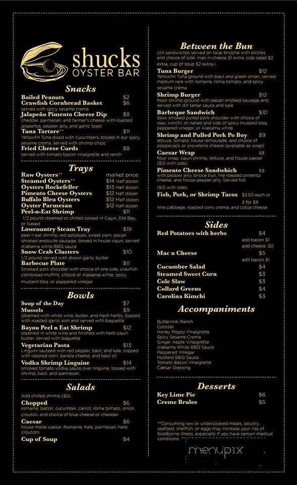 Shucks Oyster Bar - Anderson, SC menu_pic