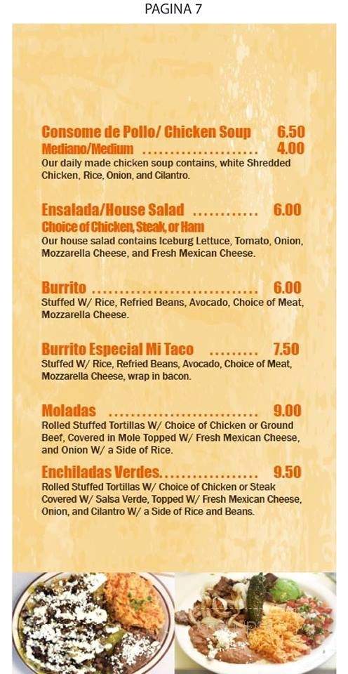 Mi Taco Taqueria - Anderson, SC menu_pic