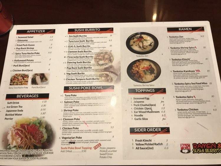 Zen Ramen & Sushi Burrito - Clemson, SC menu_pic