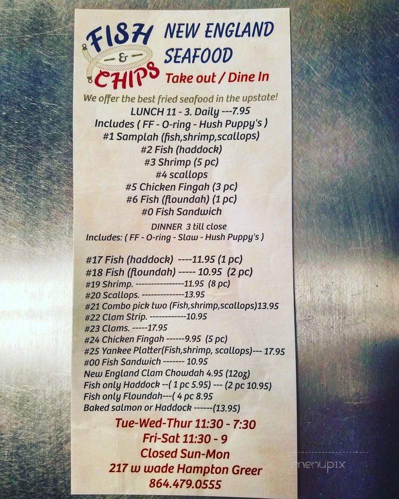 New England Seafood - Greer, SC menu_pic