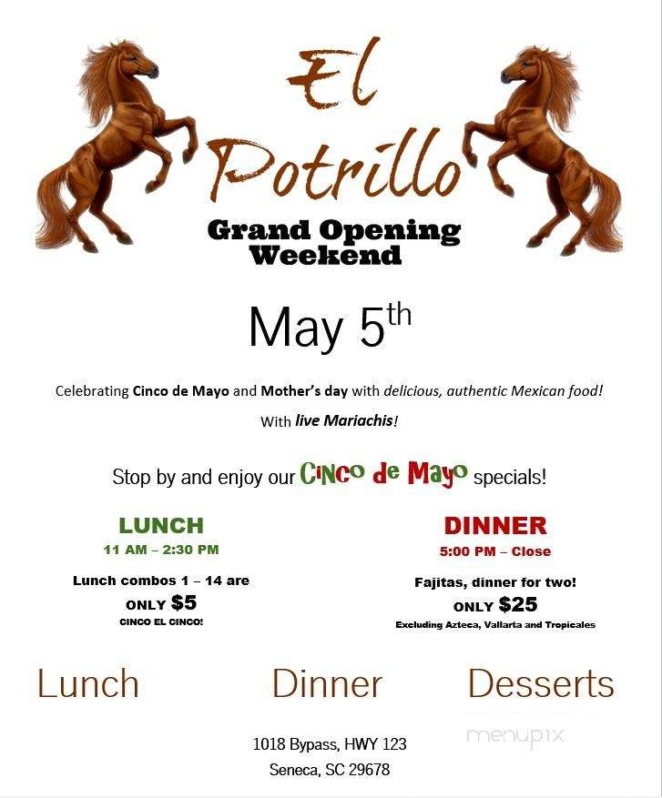 El Potrillo - Seneca, SC menu_pic
