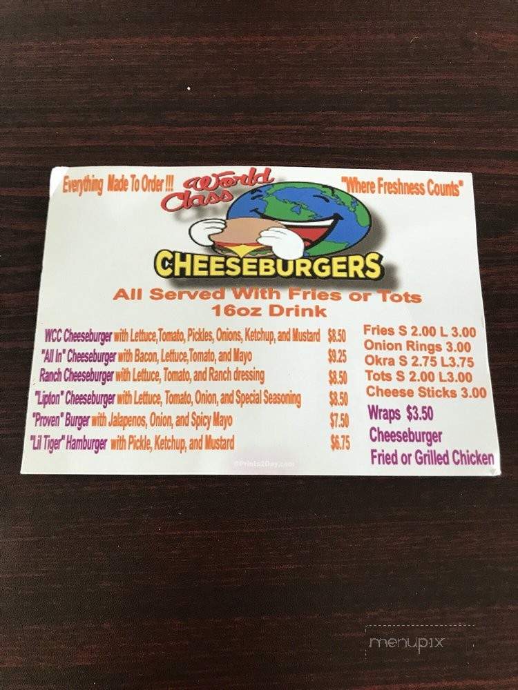 World Class Cheeseburgers - Seneca, SC menu_pic