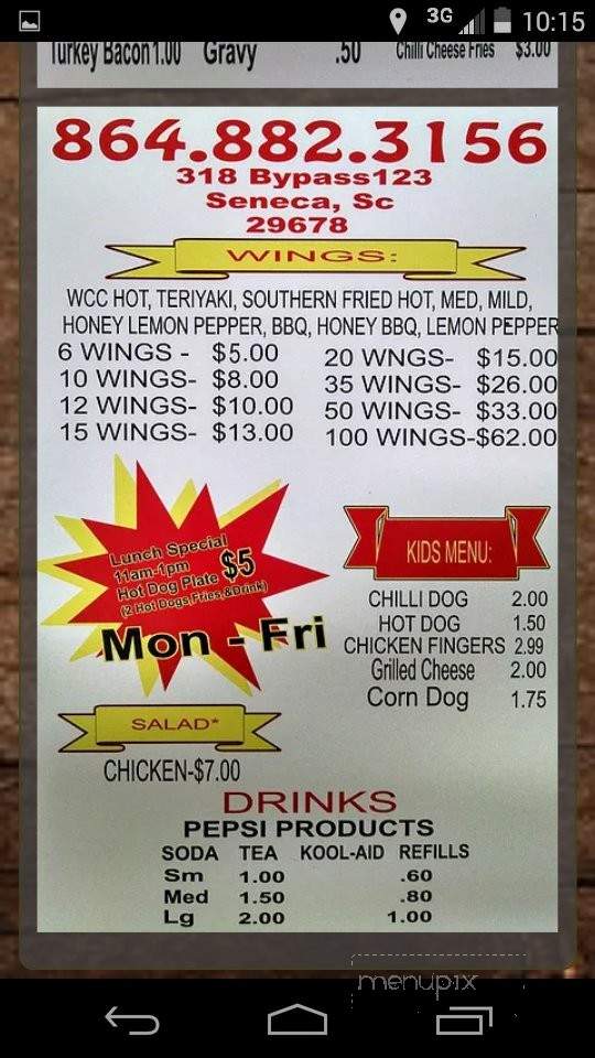 World Class Cheeseburgers - Seneca, SC menu_pic