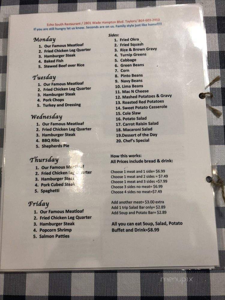 Echo South Southern buffet - Taylors, SC menu_pic