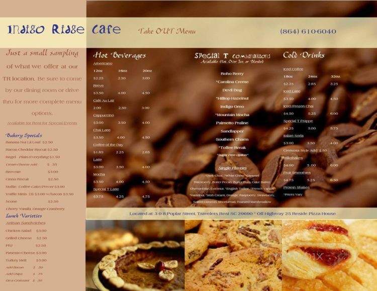 Indigo Ridge Cafe - Travelers Rest, SC menu_pic
