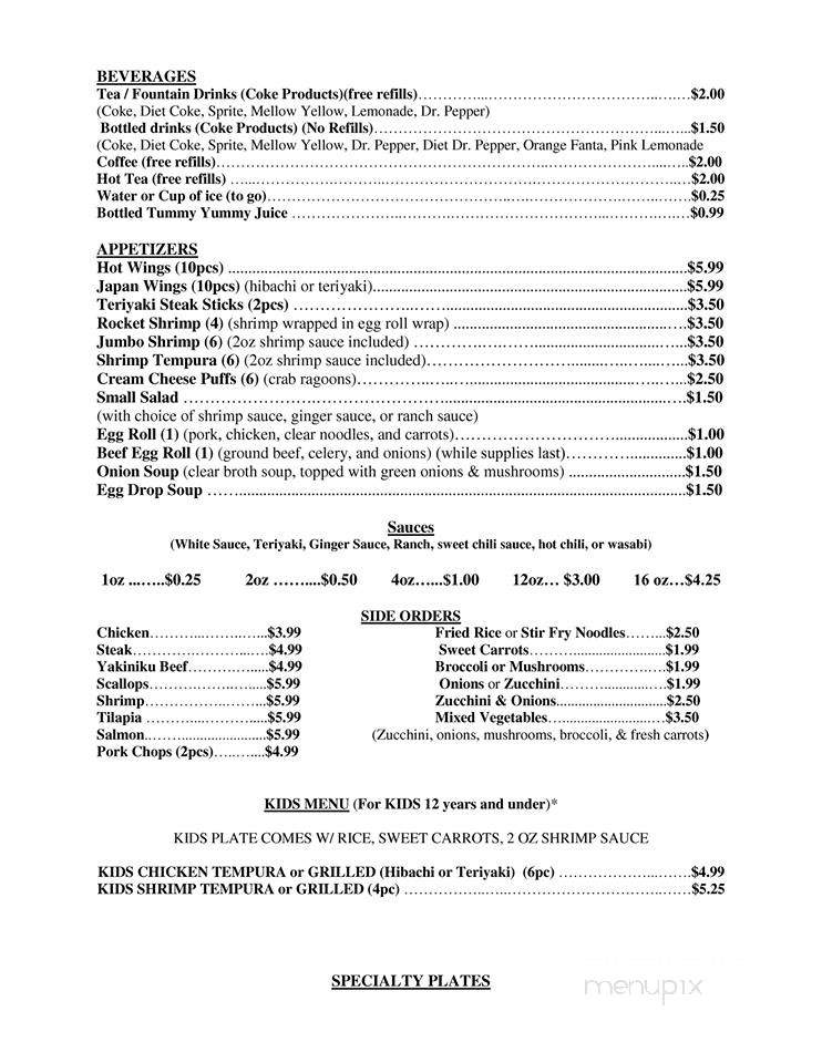 Little Japan Japanese Restaurant - Westminster, SC menu_pic