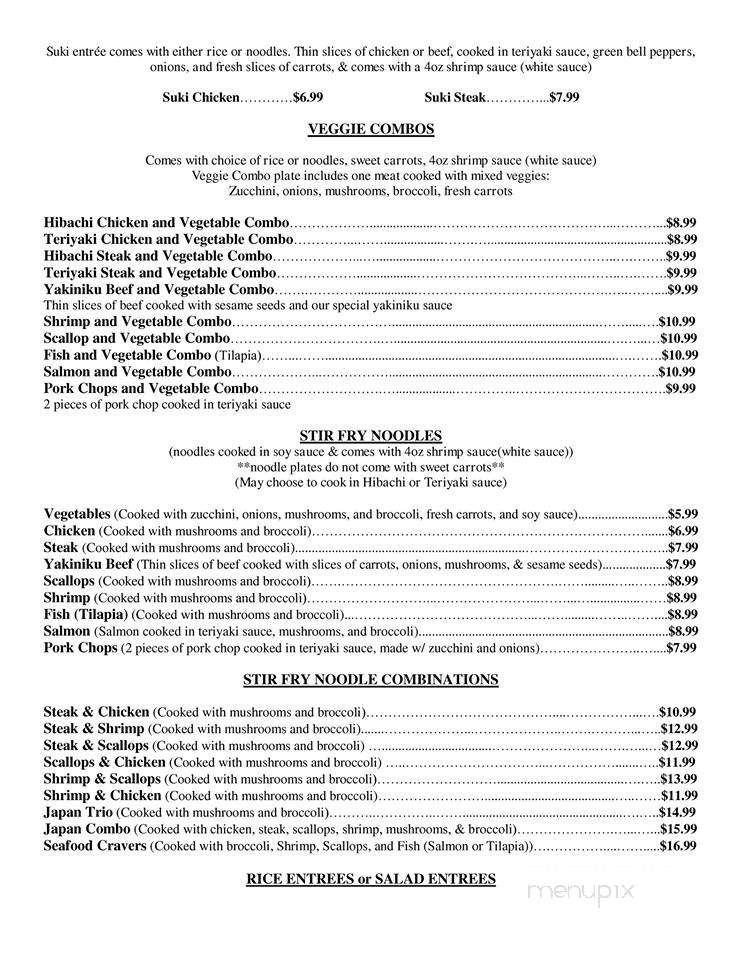 Little Japan Japanese Restaurant - Westminster, SC menu_pic