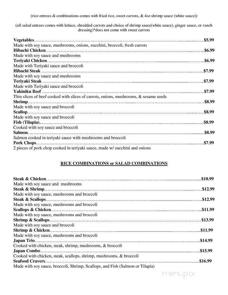 Little Japan Japanese Restaurant - Westminster, SC menu_pic