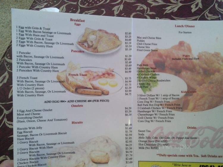 Yesterday's Quality Home Cookin' - Blacksburg, SC menu_pic