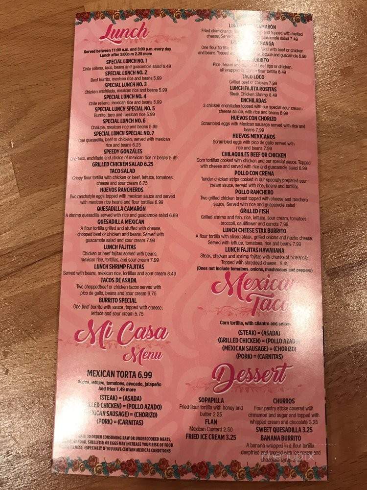Rosita's Mexican grill - York, SC menu_pic