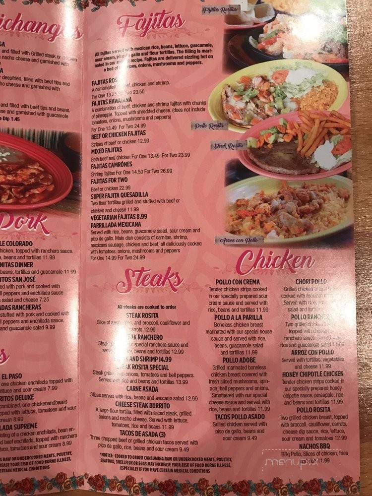 Rosita's Mexican grill - York, SC menu_pic