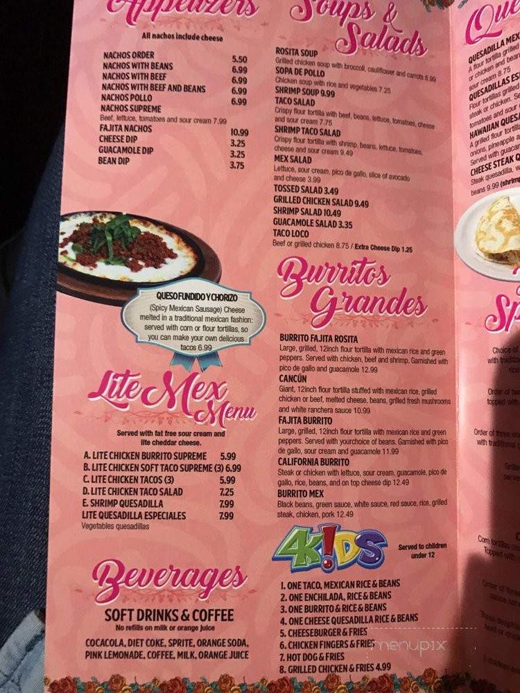 rositas mexican food menu