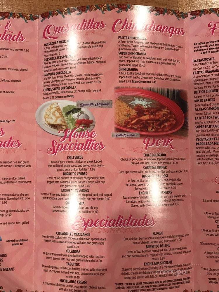 Rosita's Mexican grill - York, SC menu_pic