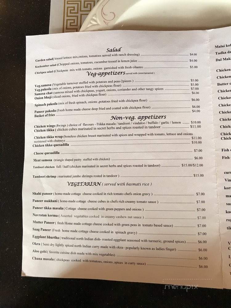 Taj Aiken Indian Cuisine - Aiken, SC menu_pic