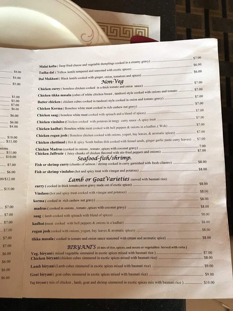 Taj Aiken Indian Cuisine - Aiken, SC menu_pic