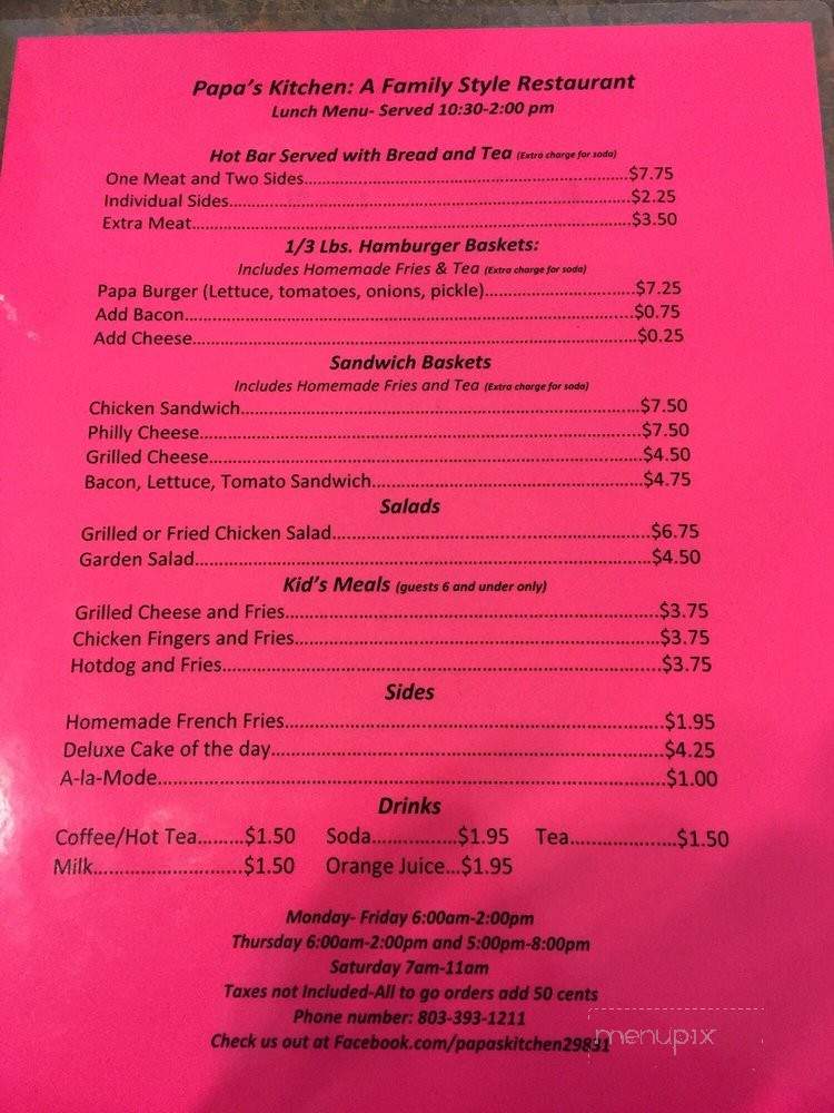 Papa's Kitchen - Jackson, SC menu_pic