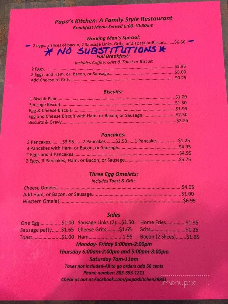 Papa's Kitchen - Jackson, SC menu_pic