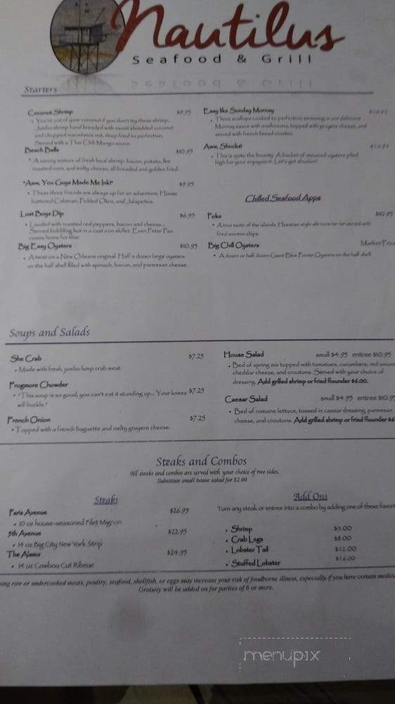 Nautilus Seafood and Grill - Beaufort, SC menu_pic