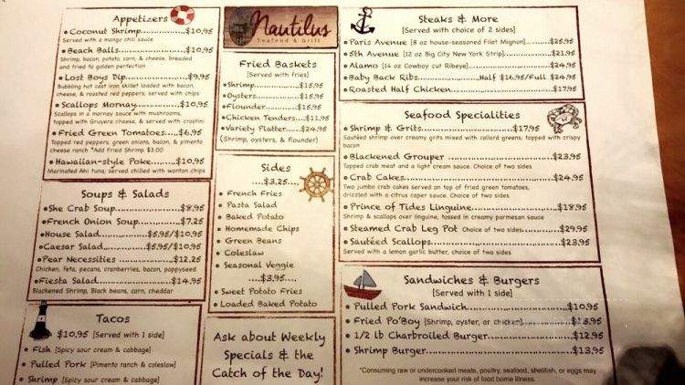 Nautilus Seafood and Grill - Beaufort, SC menu_pic