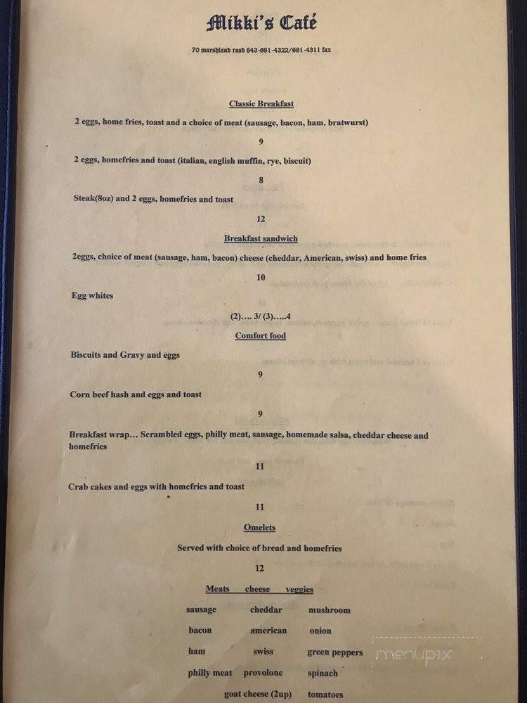 Mikki's All American Cafe - Hilton Head Island, SC menu_pic