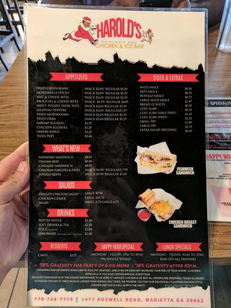 Harold's Chicken & Ice Bar - Marietta, GA menu_pic