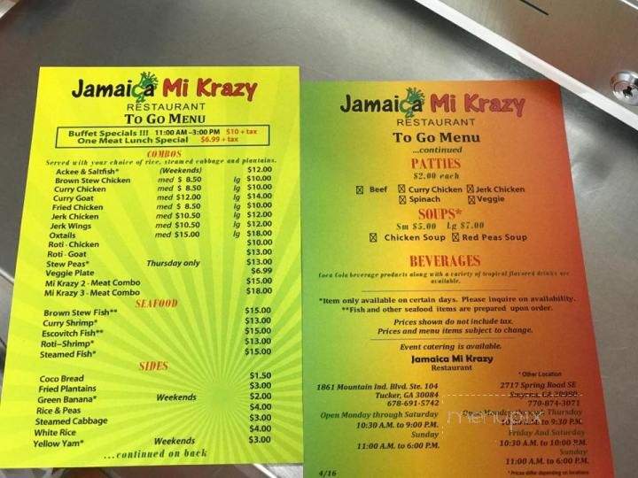 Jamaica Mi Krazy - Tucker, GA menu_pic