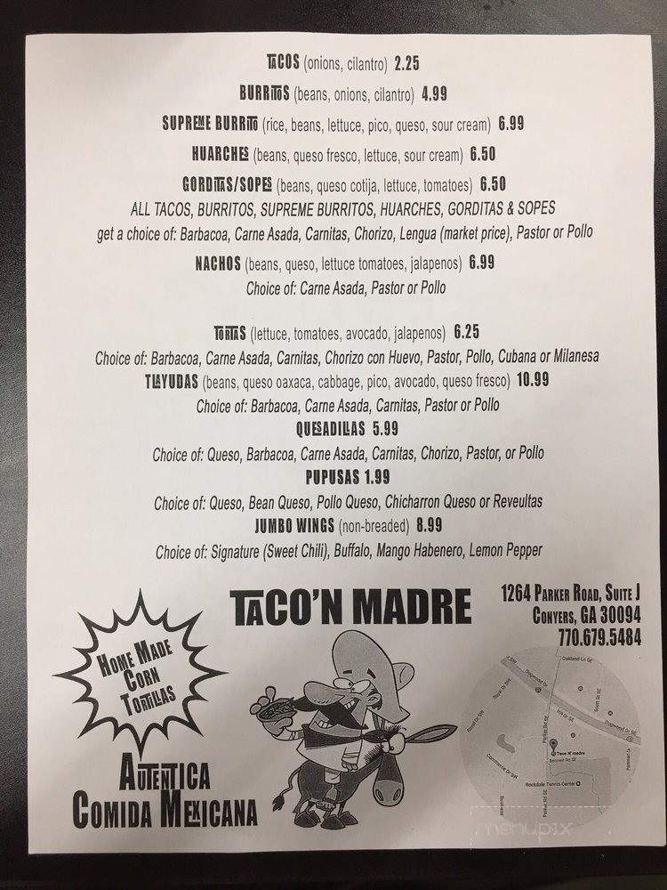 Taco'n Madre - Conyers, GA menu_pic