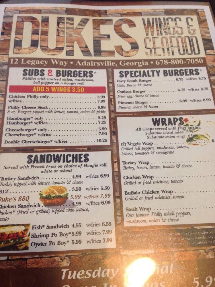 Duke's Wings & Seafood Adairsville - Adairsville, GA menu_pic