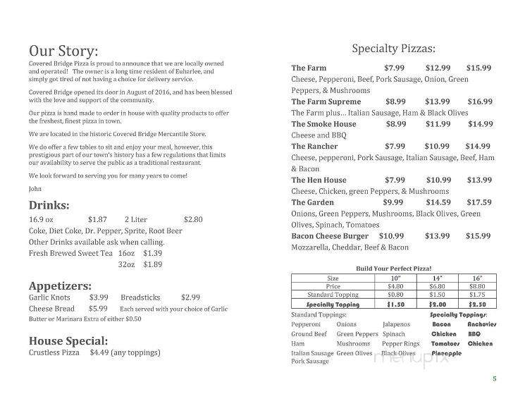 Covered Bridge Pizza - Euharlee, GA menu_pic