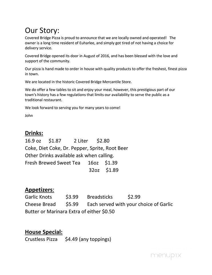 Covered Bridge Pizza - Euharlee, GA menu_pic