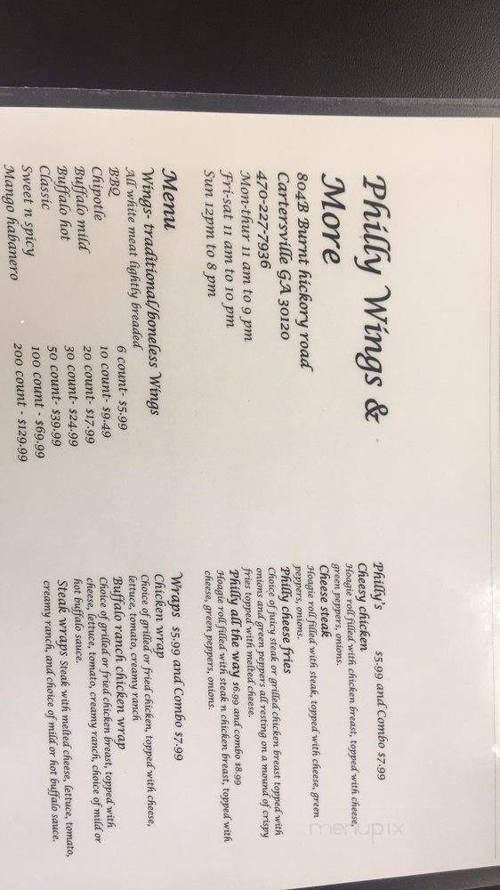 Philly wings & more - Cartersville, GA menu_pic