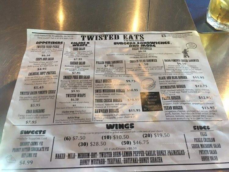 Twisted Pickle Tavern - Douglasville, GA menu_pic