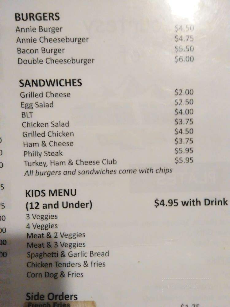 Annies Restaurant - Jasper, GA menu_pic