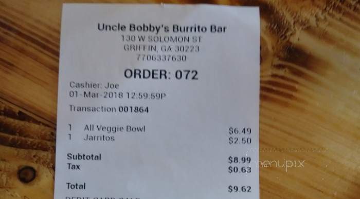 Uncle Bobbys Burrito Bar - Griffin, GA menu_pic
