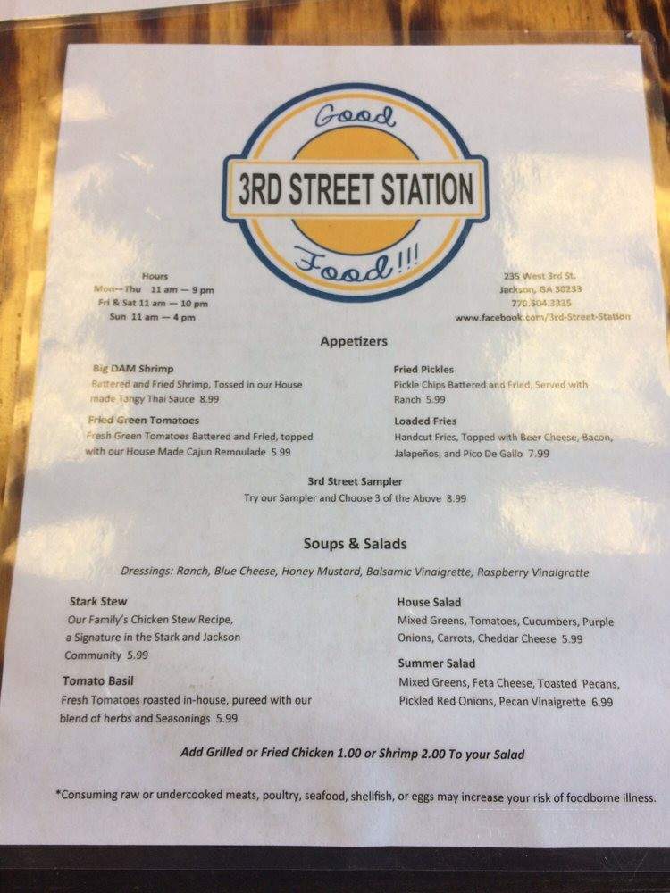 3rd Street Station - Jackson, GA menu_pic