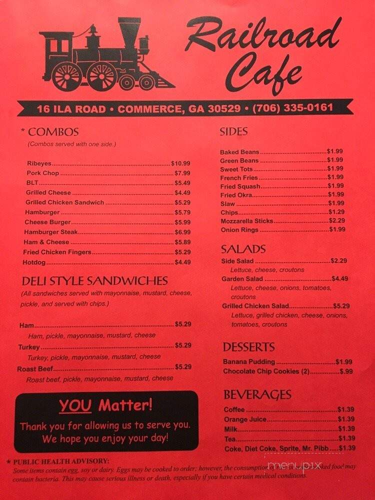 Railroad Cafe - Commerce, GA menu_pic
