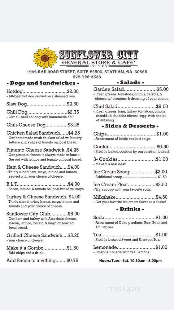 Sunflower City General Store & Cafe' - Statham, GA menu_pic