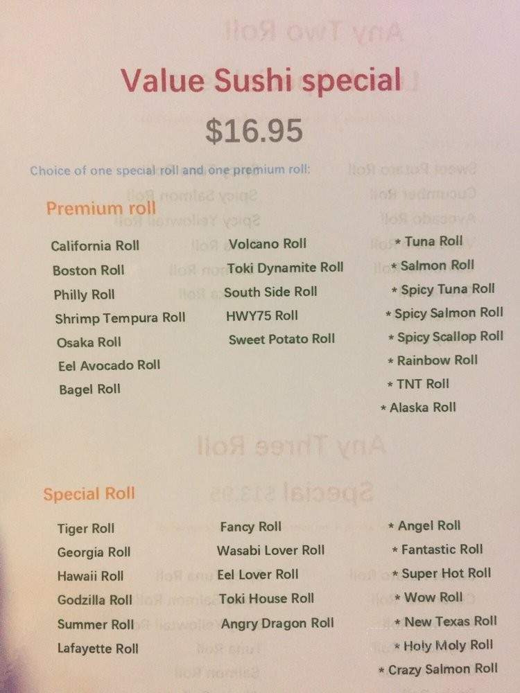 Toki Hibachi Sushi - LaFayette, GA menu_pic