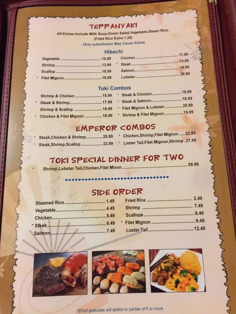 Toki Hibachi Sushi - LaFayette, GA menu_pic