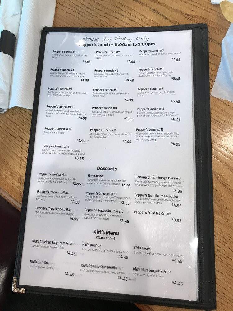Pepper's Fresh Mexican Restaurant - Ringgold, GA menu_pic