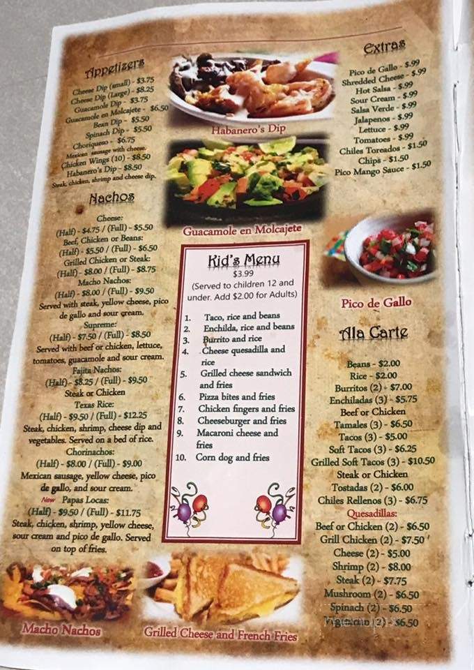 Habanero's Mexican Grill - Augusta, GA menu_pic