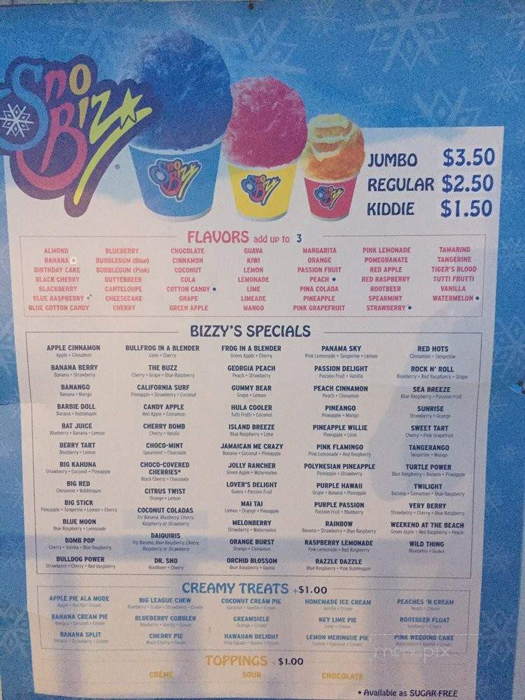 Sno Biz - Dublin, GA menu_pic