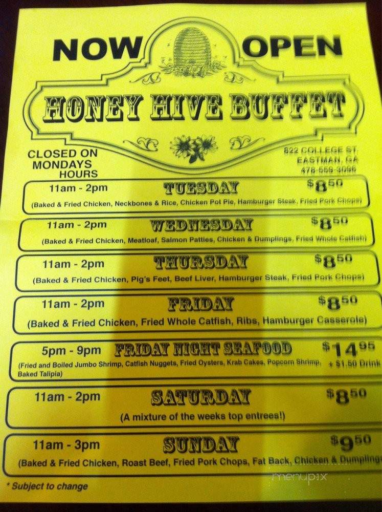 Honey Hive Buffet - Eastman, GA menu_pic
