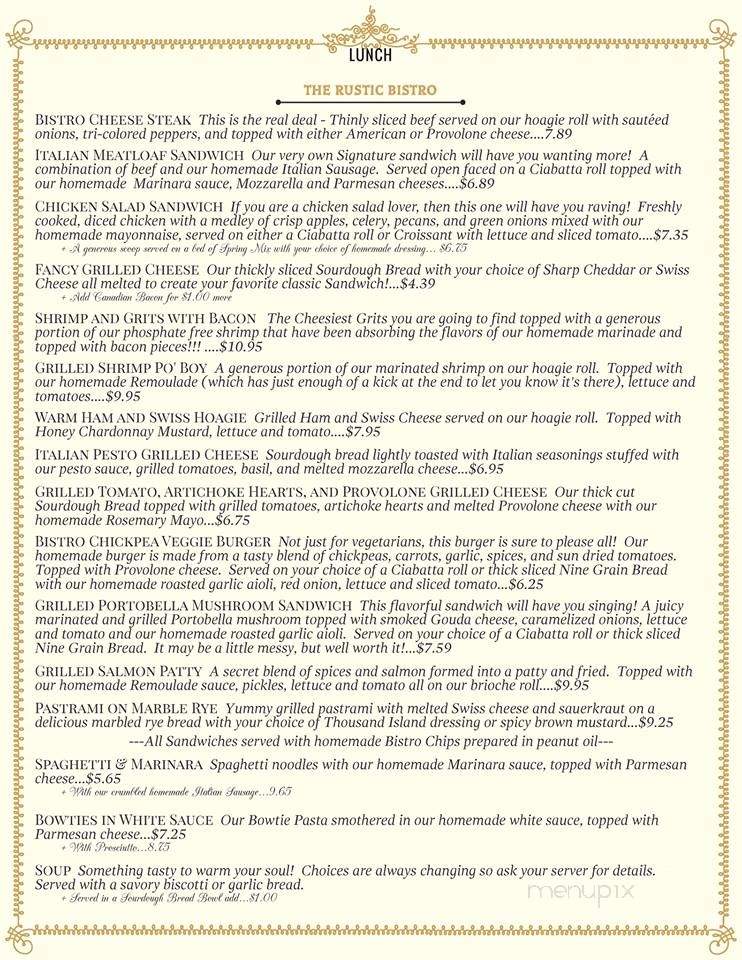 The Rustic Bistro and Bakery - Hawkinsville, GA menu_pic